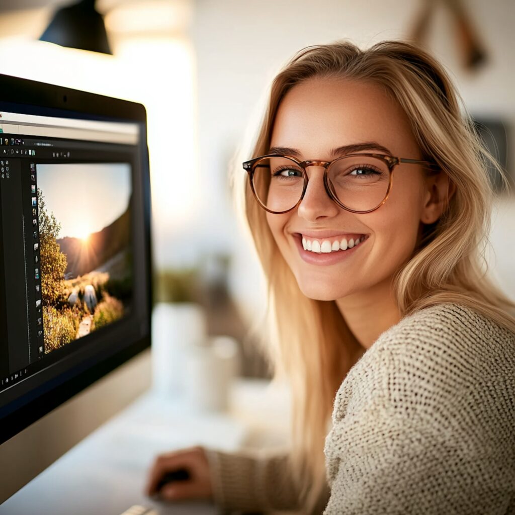 Young Freelancer Woman Working at Desk